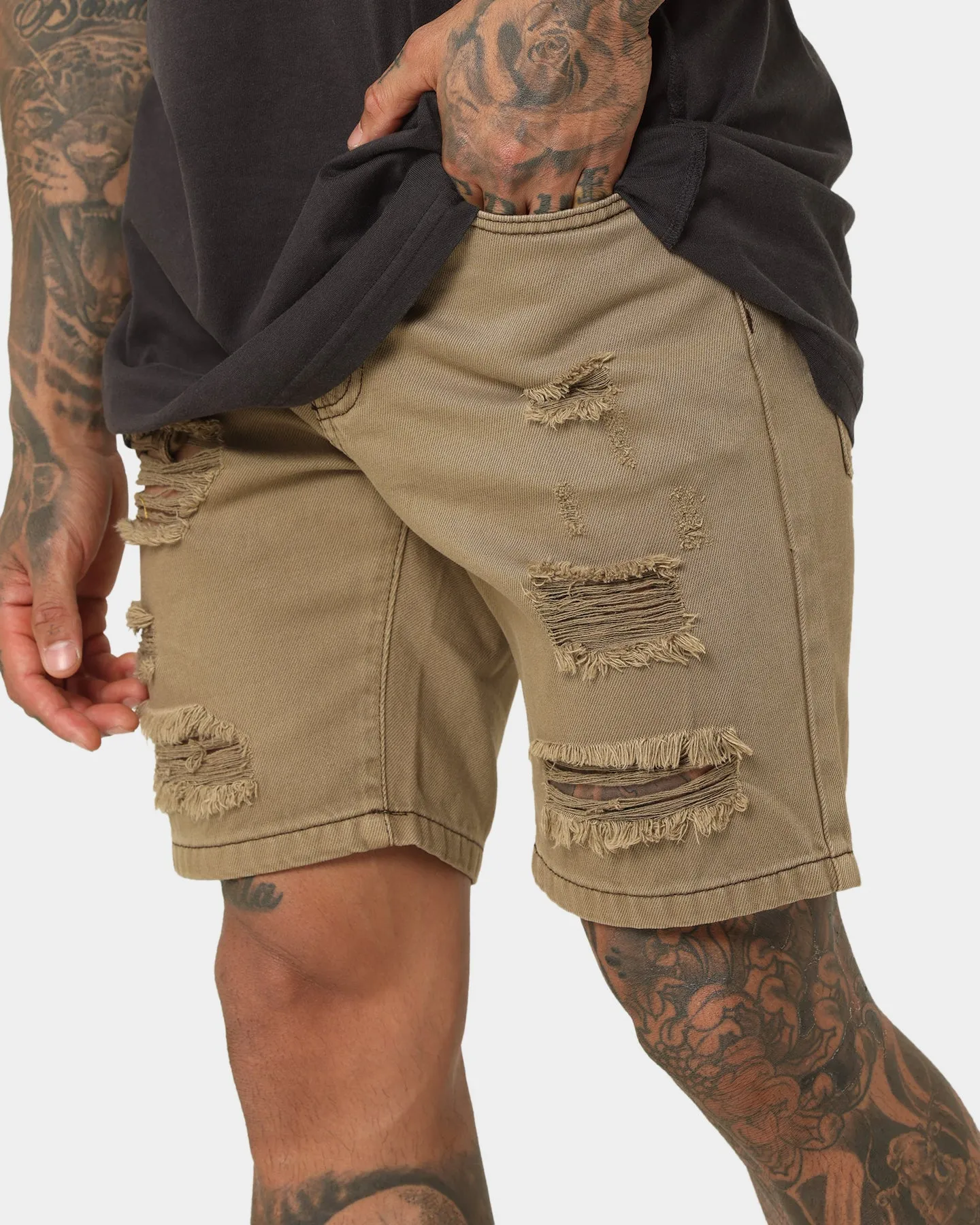 Saint Morta Destroyer Distressed Shorts Brown