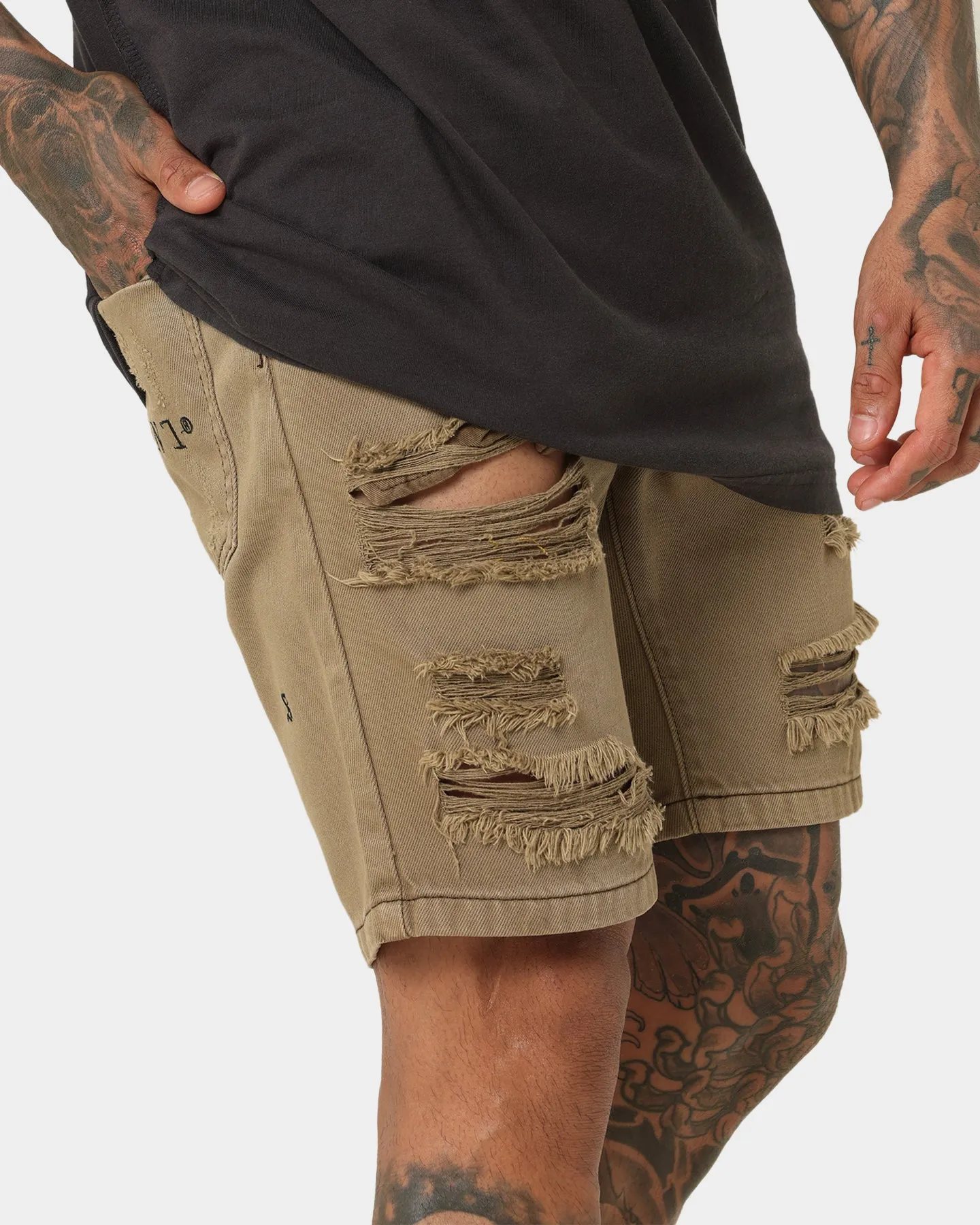 Saint Morta Destroyer Distressed Shorts Brown