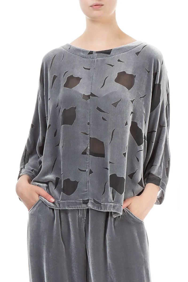 Short Abstract Devoré Silver Silk Velvet Blouse