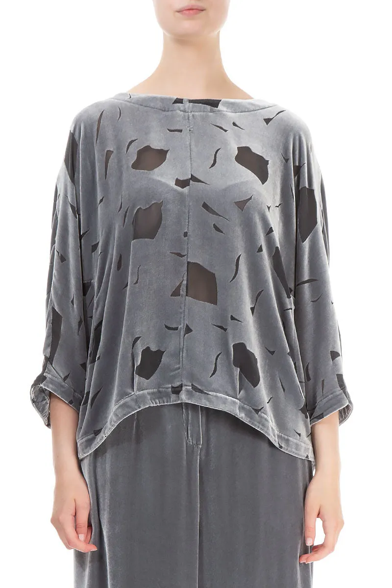 Short Abstract Devoré Silver Silk Velvet Blouse