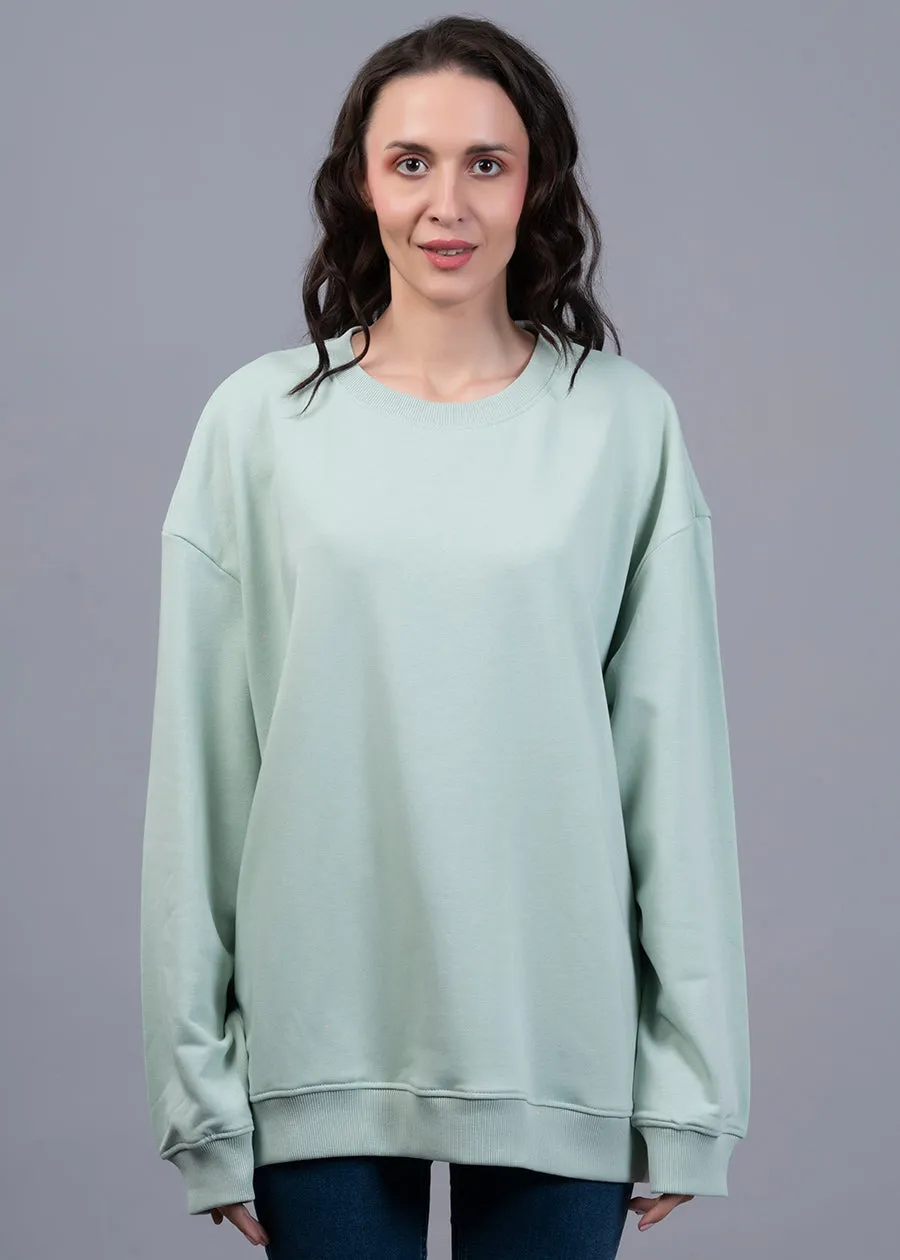 Solid Mint Green Women Drop Shoulder Terry Sweatshirt | Pronk