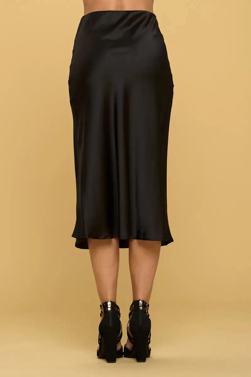 Solid Satin Midi Skirt