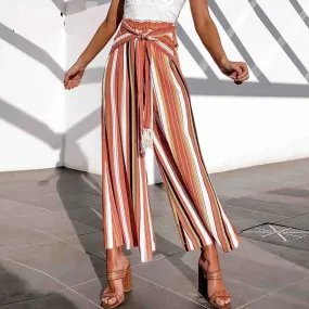 Split Wide Leg Stripe Pants with Tassel