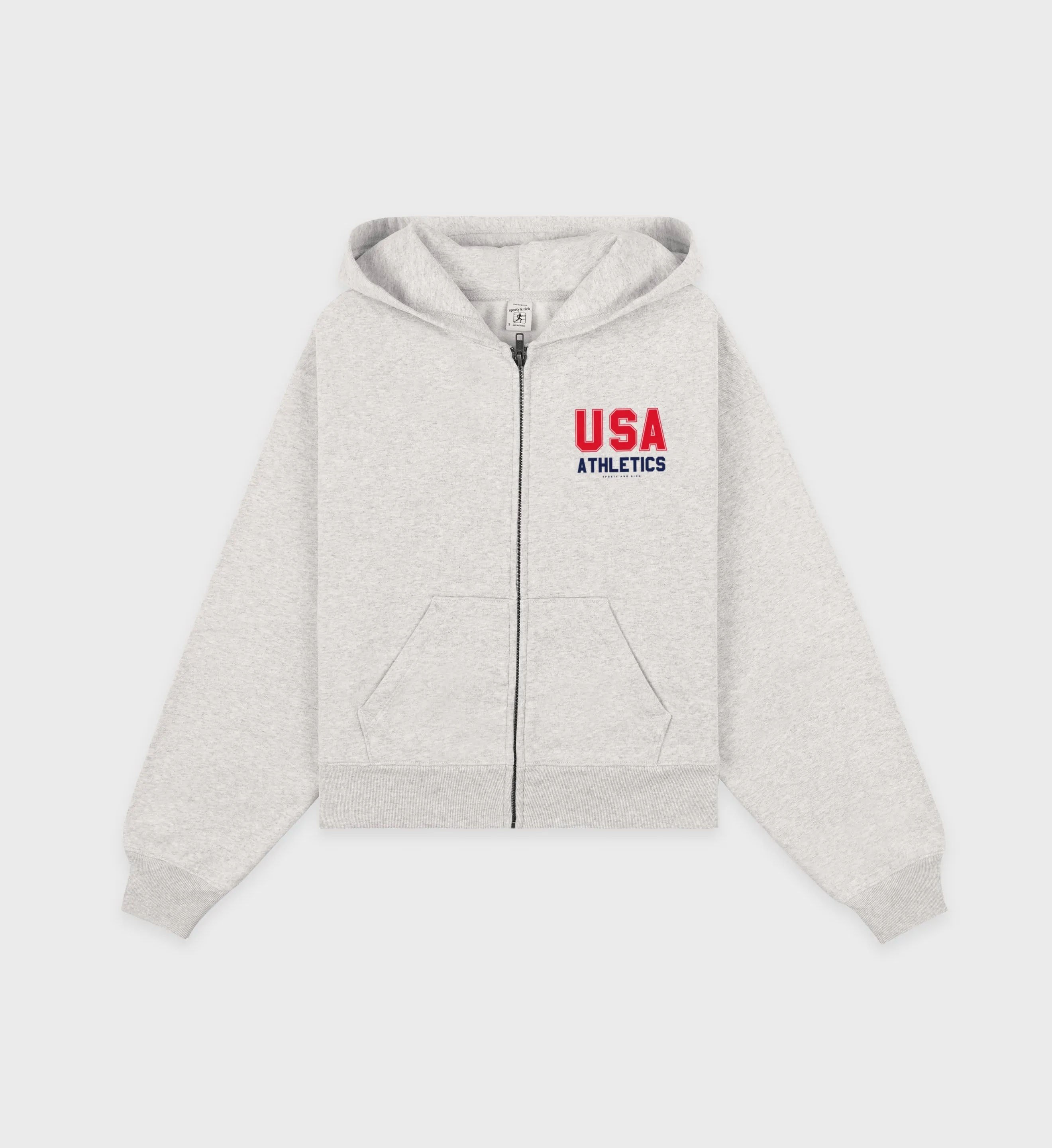 USA Athletics Cropped Zip Hoodie - Heather Gray/Navy/Sports Red