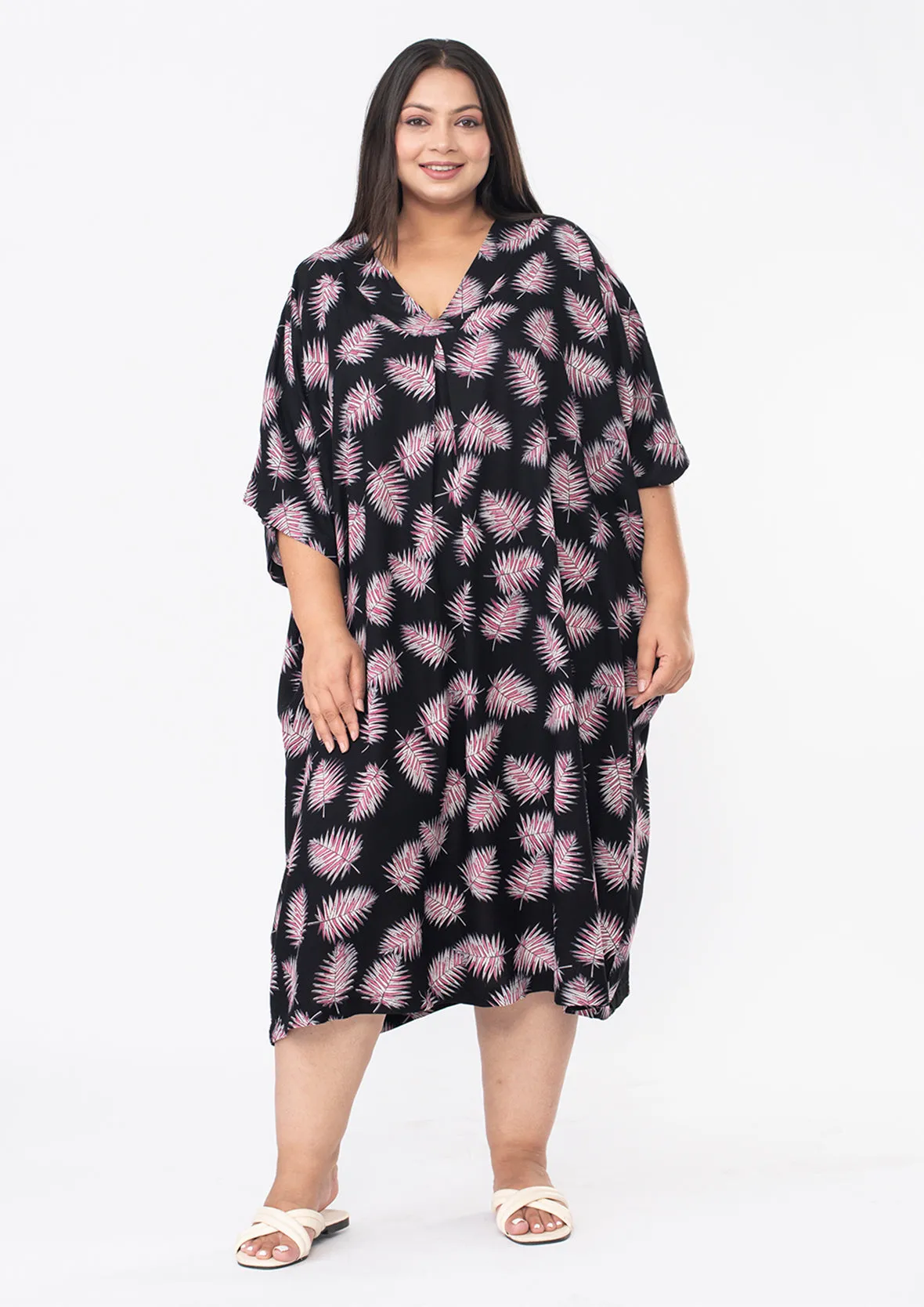 V-Neck Printed Kaftan Dress