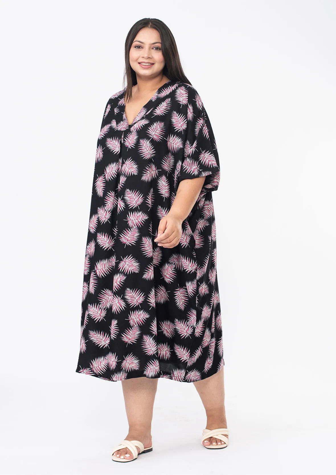 V-Neck Printed Kaftan Dress