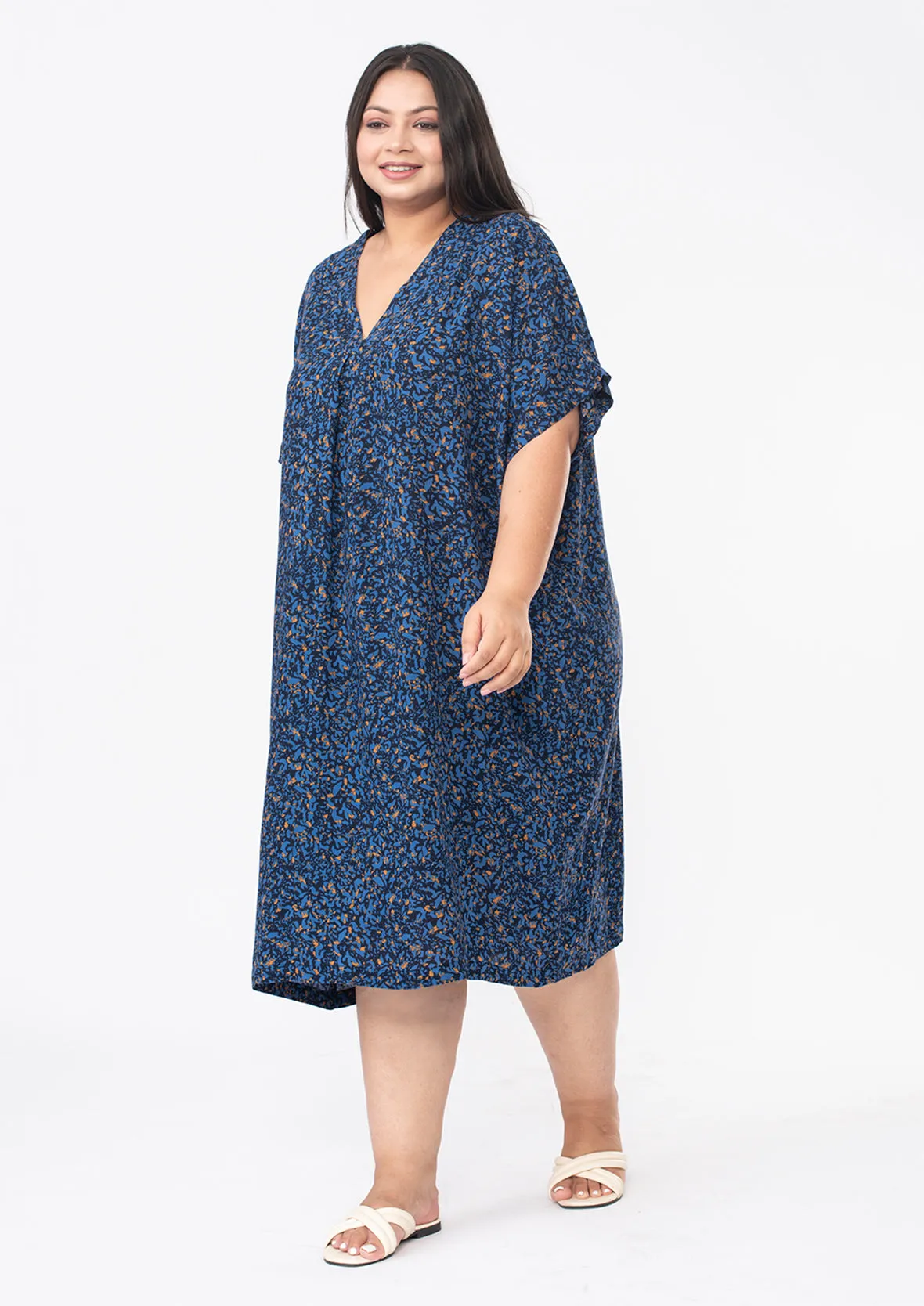 V-Neck Printed Kaftan Dress