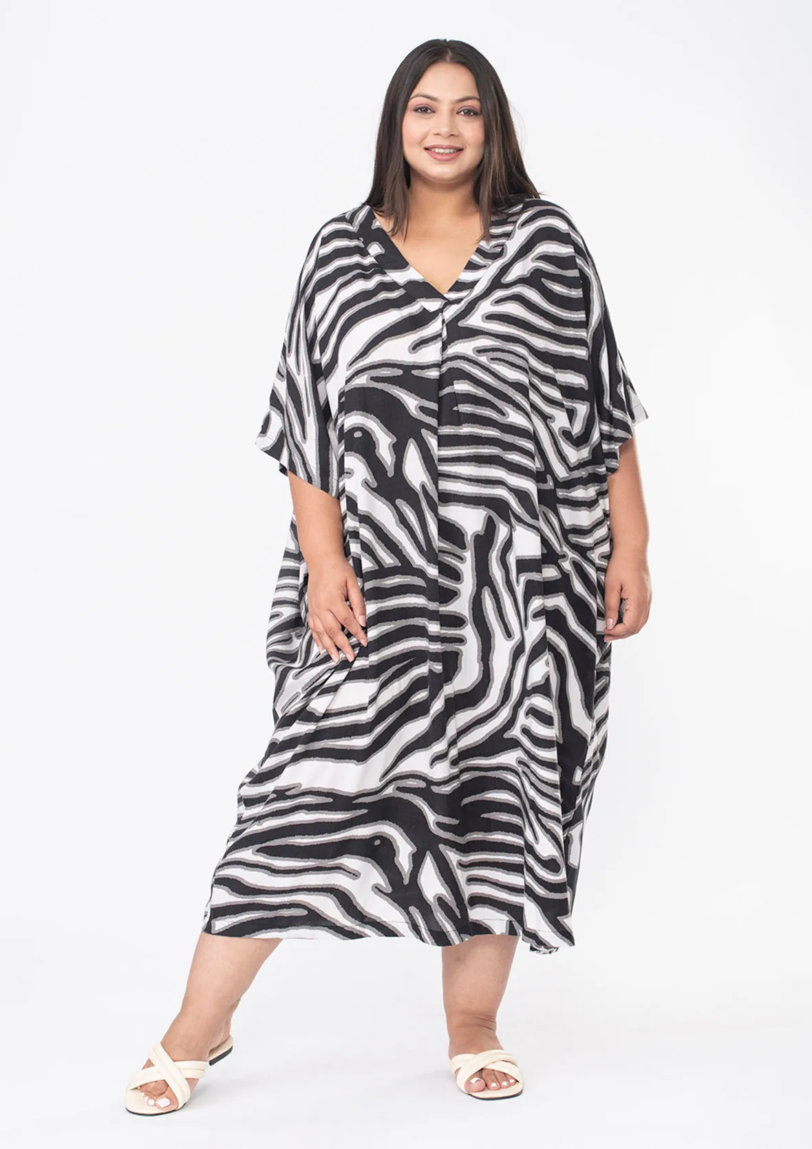 V-Neck Printed Kaftan Dress