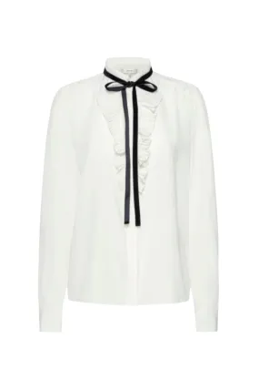 Velvet Tie Ruffle Blouse - Cream