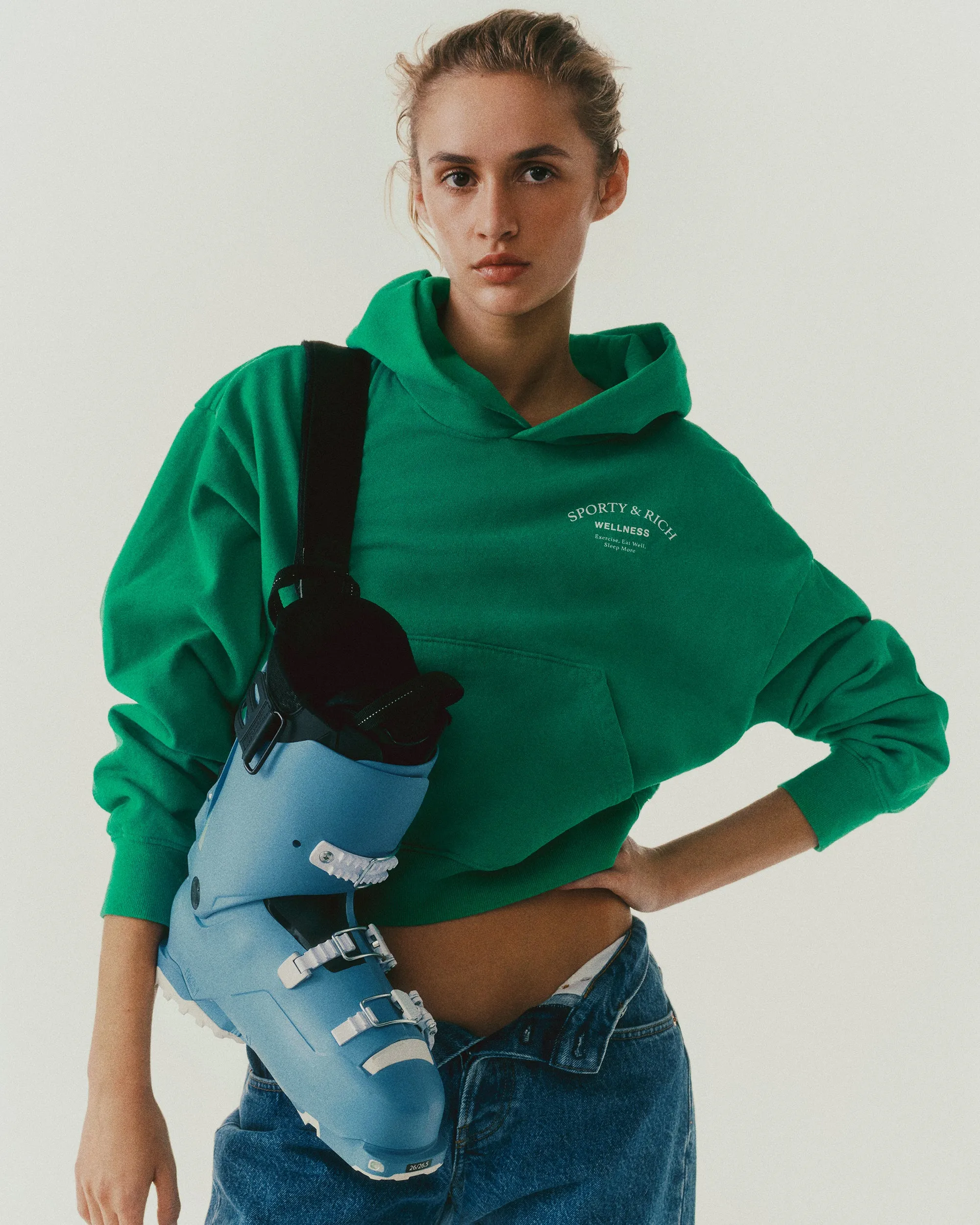 Wellness Studio Cropped Hoodie - Spring Green/White