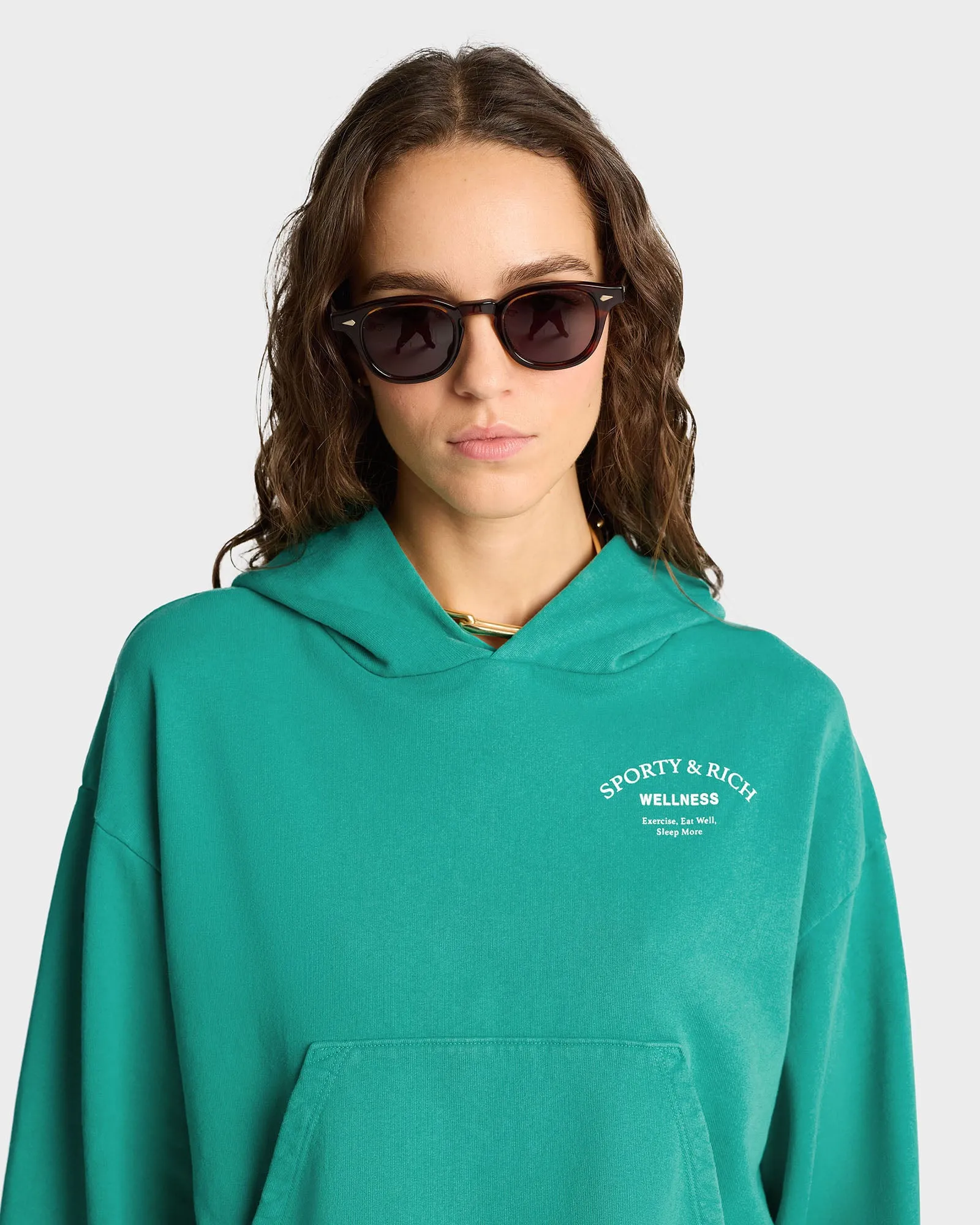 Wellness Studio Cropped Hoodie - Spring Green/White