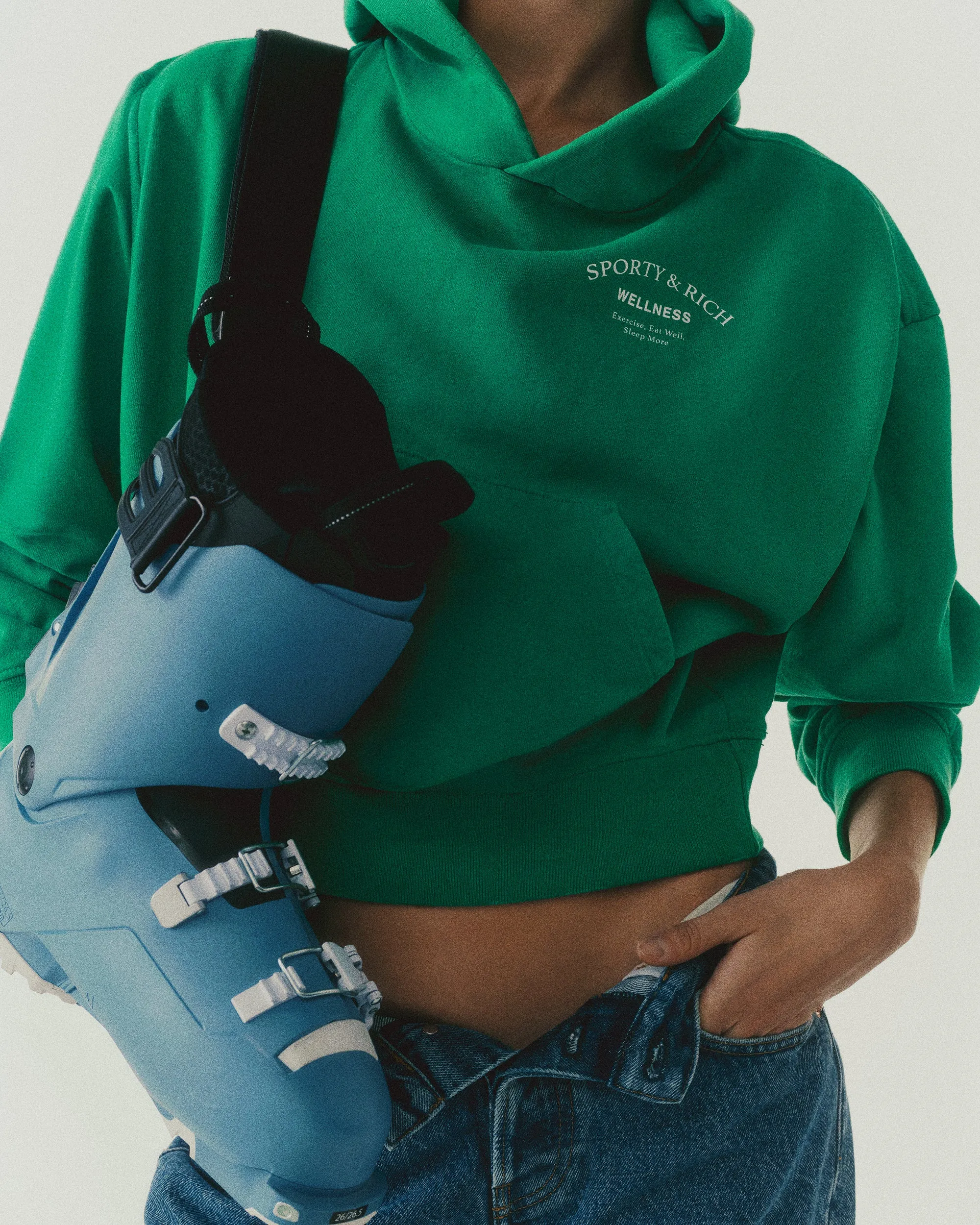 Wellness Studio Cropped Hoodie - Spring Green/White