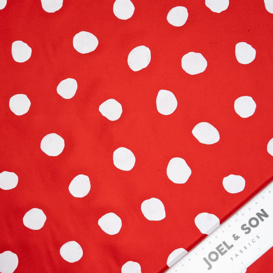 White Spotted Rich Red Pure Silk Twill