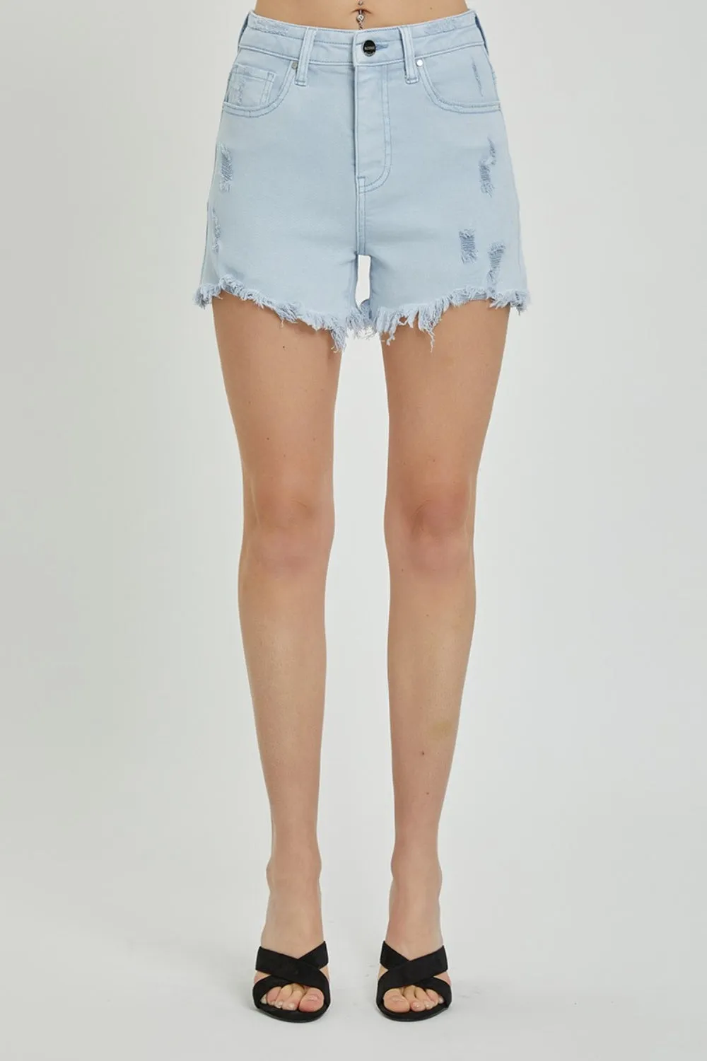 Women's Distressed Detail High-Rise Denim Shorts