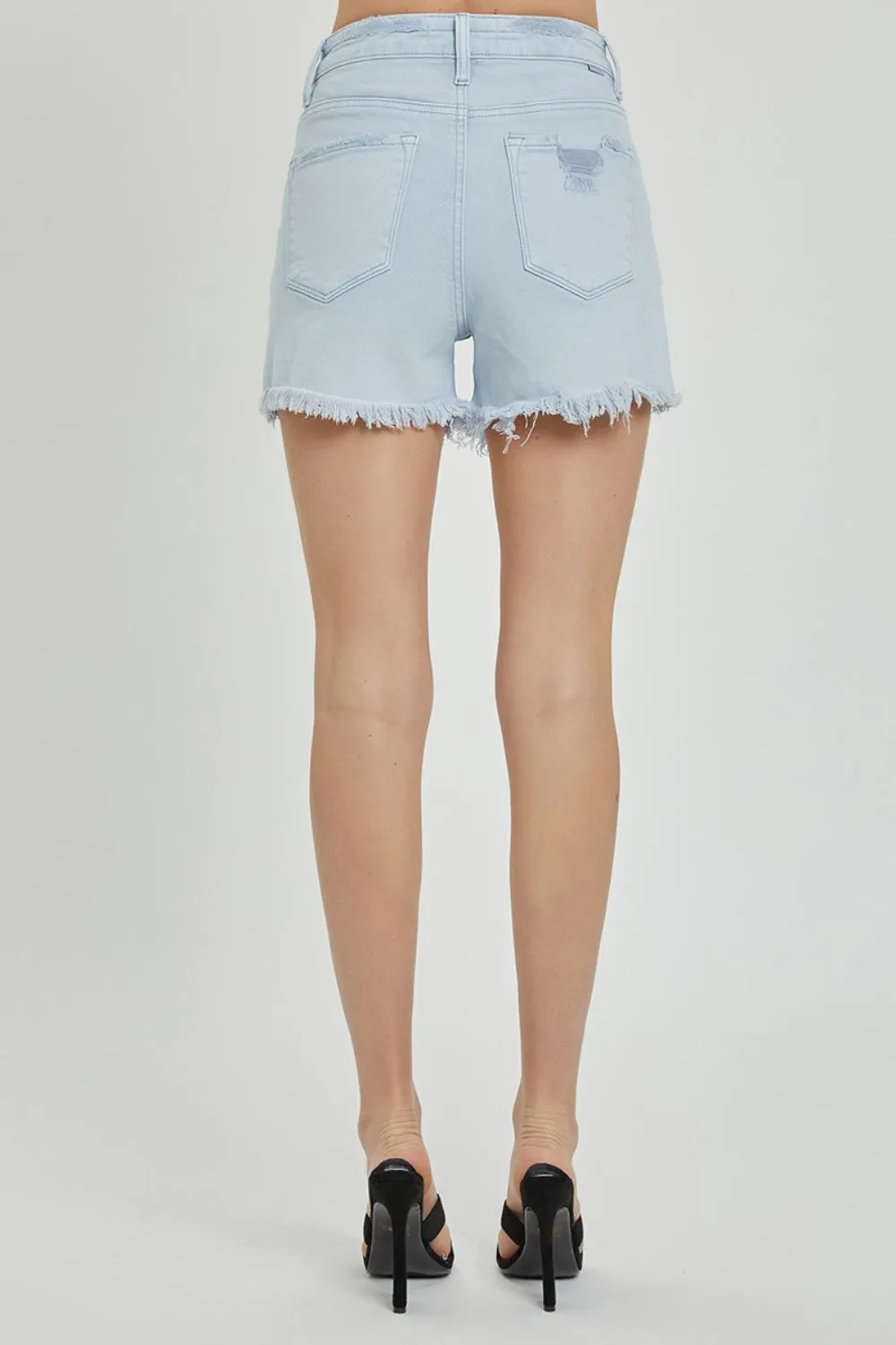 Women's Distressed Detail High-Rise Denim Shorts