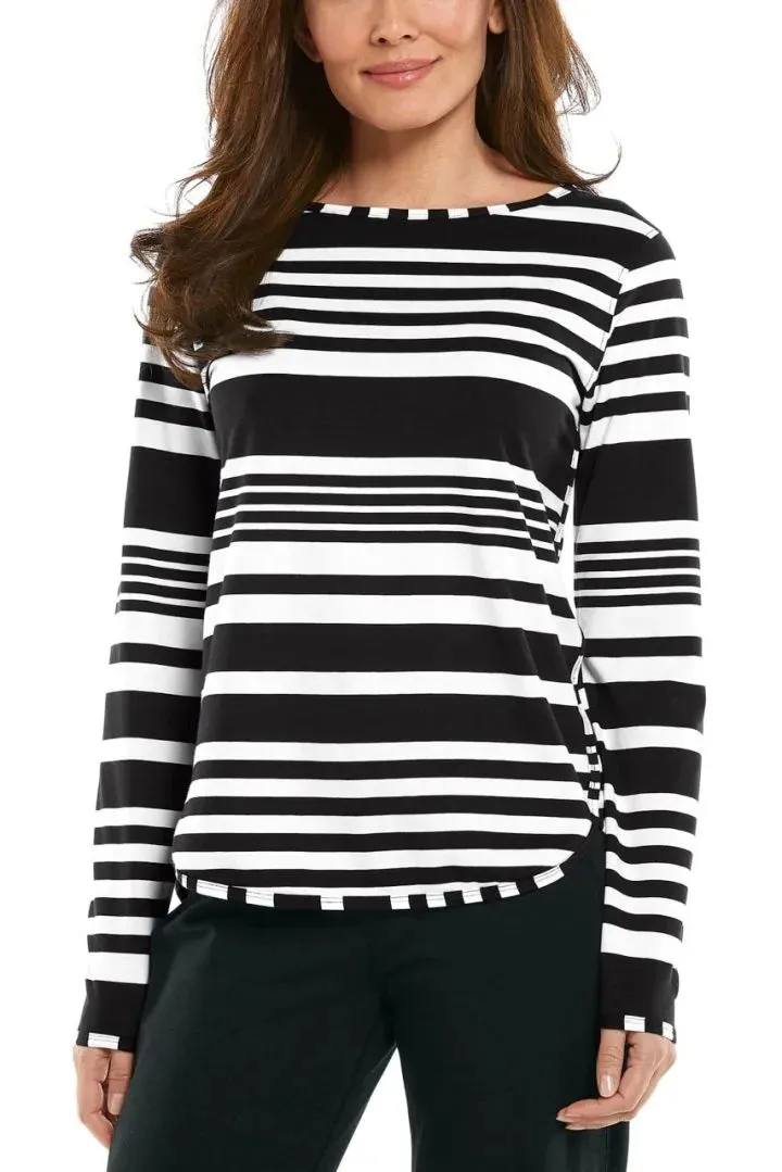 Women's Heyday Side Split Shirt  |  Black/White Modern Stripe