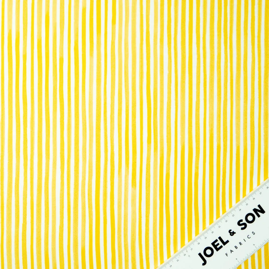 Yellow & White Striped Pure Silk Twill